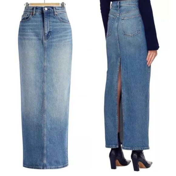 NWT Reformation Daria Ultra High Rise Denim Maxi Skirt in Merritt - Picture 3 of 12